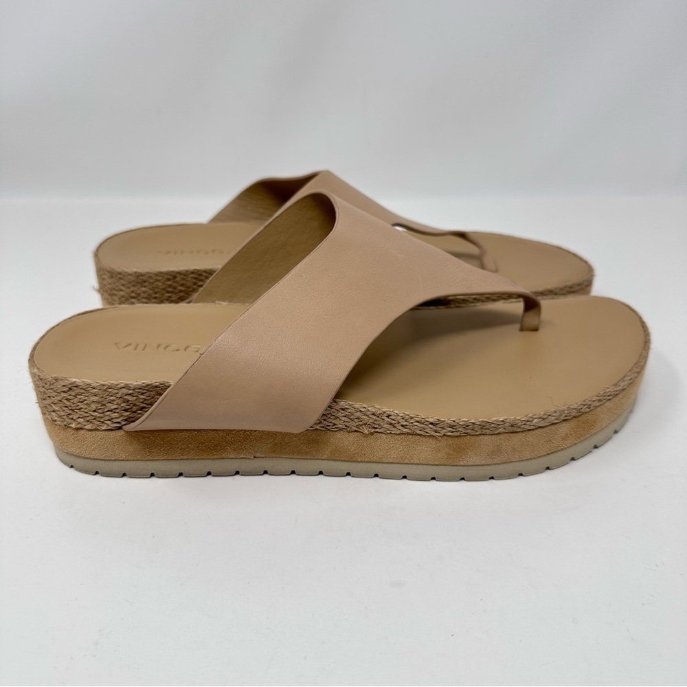 Vince Fatima-B Leather Wedge Sandals Flip Flops Thongs Cappuccino Nude Size 8.5